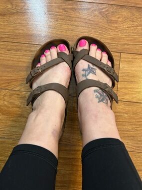 Women’s Birkenstock Brown Double-Buckle Casual Slide Sandals Well Worn Size 7.5